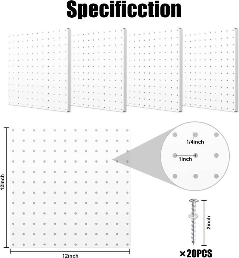 Hogurity Peg Board, 4 Pack Metal Pegboard Panels White Pegboards Wall Organizer with Bent Frame Large Heavy Duty Peg Board for Walls Home, Garage Tool Storage, Office Organization, Craft Room, Kitchen - Image 2